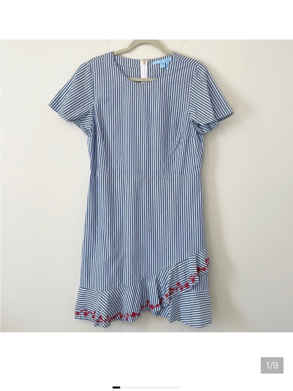 Draper James Blue and White Striped Midi Dress with Red Trim